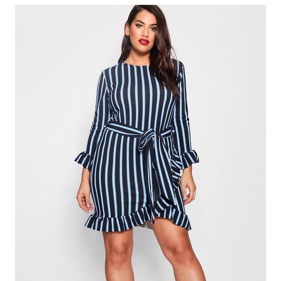 Striped Wrap Ruffle Dress - Picture 1 of 1